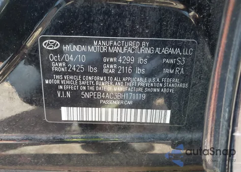 2011 Hyundai Sonata Gls из США, поврежденный, VIN 5NPEB4AC3BH171119